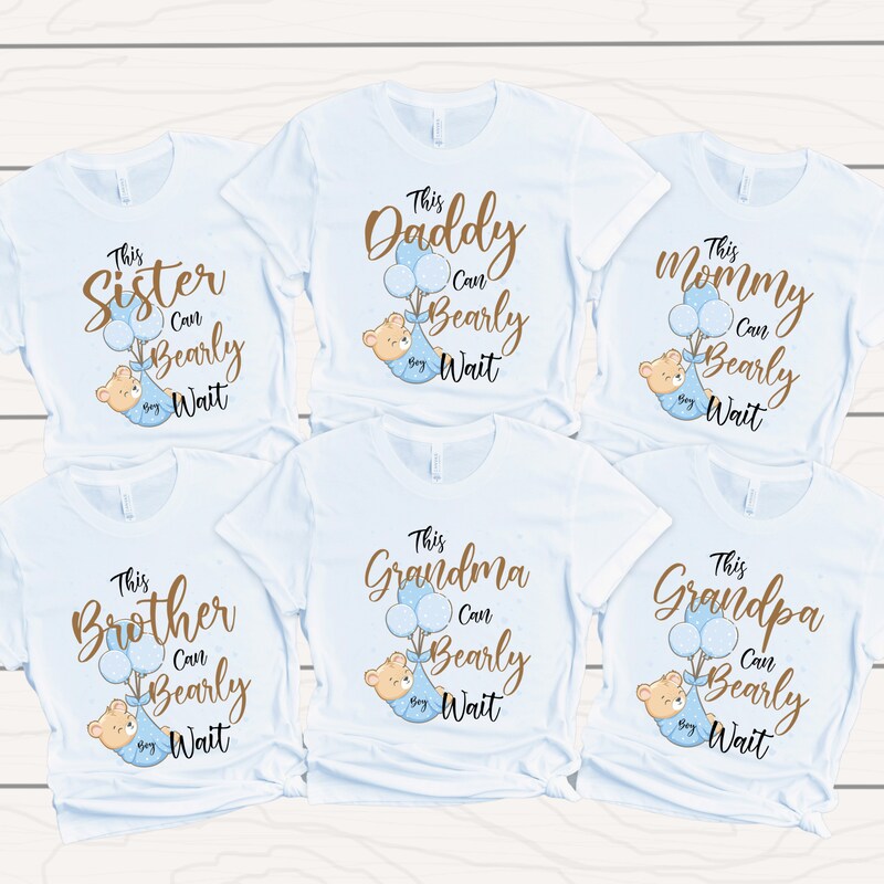 Bear Themed Baby Shower Boy Matching Outfits | We Can Bearly Wait Teddy Bear Baby Shower Tshirts for New Parents | Teady Bear Baby Shower